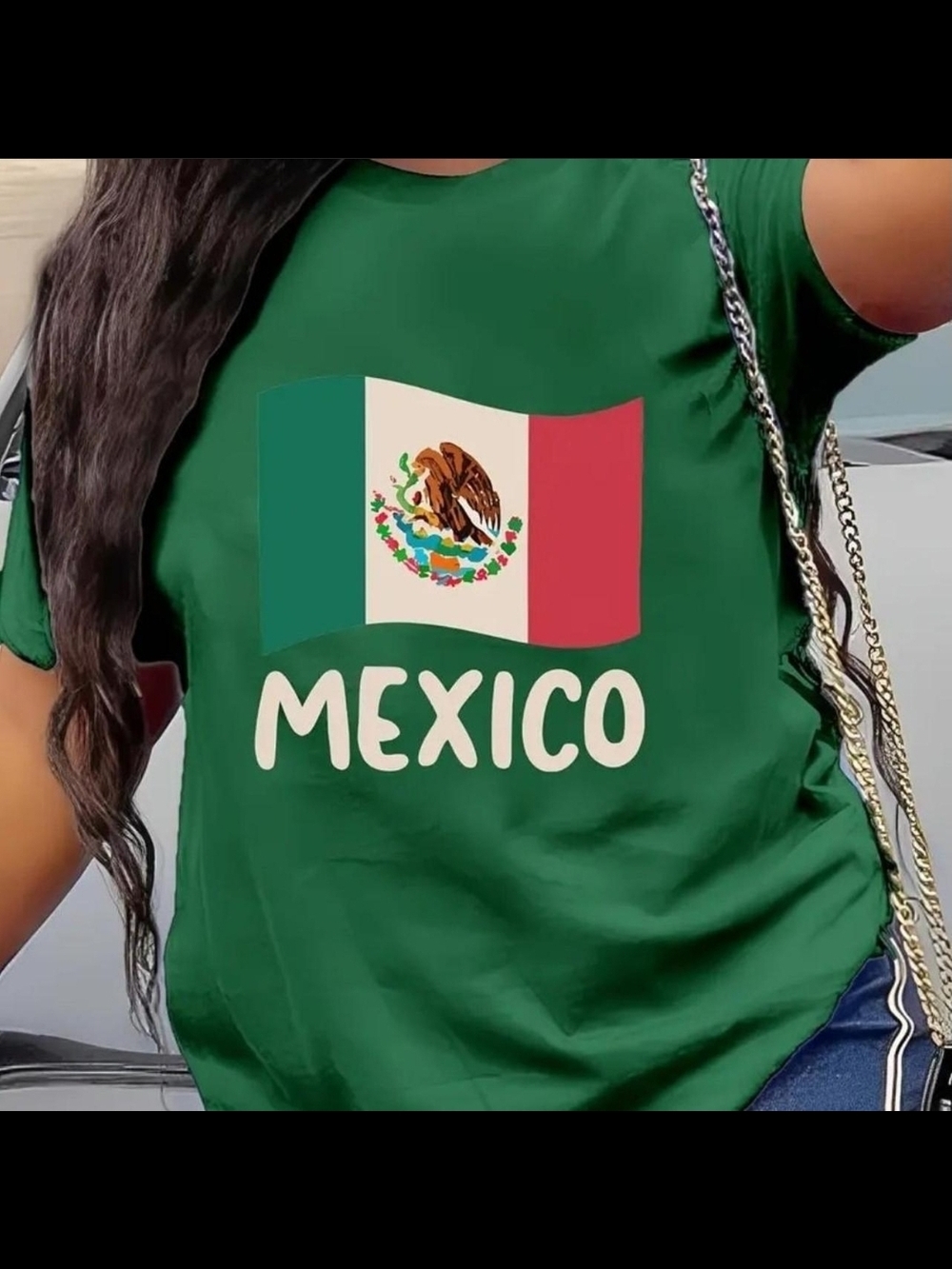 Mexico Flag Graphic Tee - Green Women’s Top
